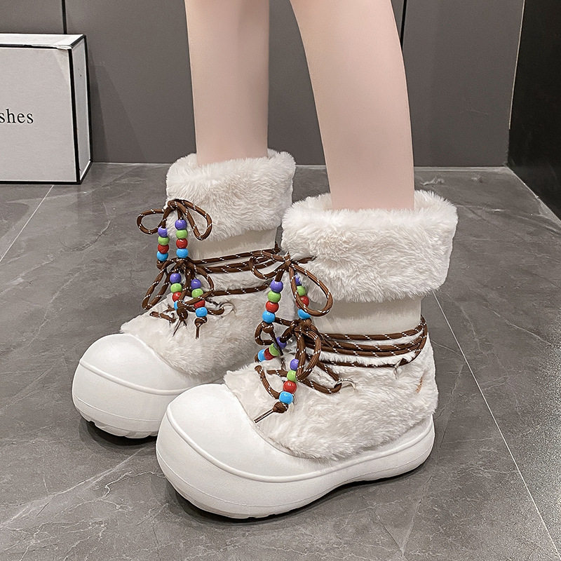 Crossfit Youtube - Winter-Schneestiefel für Damen, mit Plüsch gefüttert,